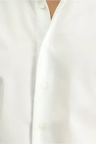 Uzun Kol Slim Fit Dar Kesim Non Iron Ütü Gerektirmeyen Pamuklu Gömlek-Beyaz - 6