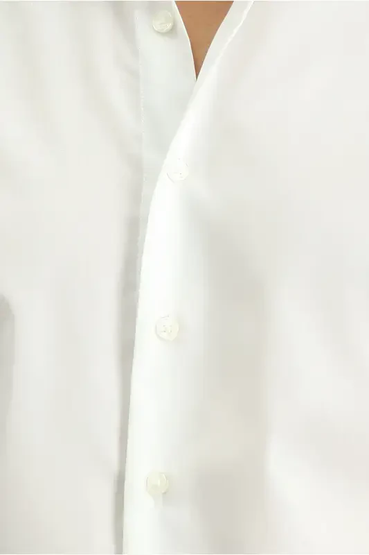 Uzun Kol Slim Fit Dar Kesim Non Iron Ütü Gerektirmeyen Pamuklu Gömlek-Beyaz - 6