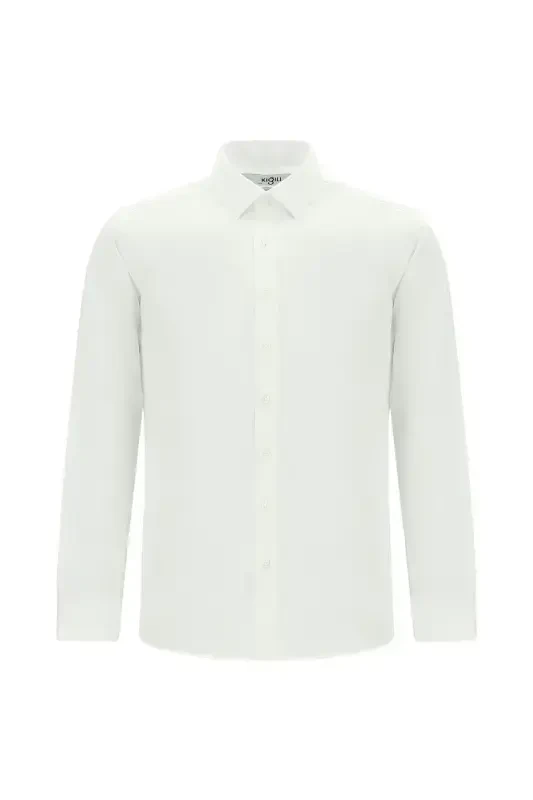Uzun Kol Slim Fit Dar Kesim Non Iron Ütü Gerektirmeyen Pamuklu Gömlek-Beyaz - 7