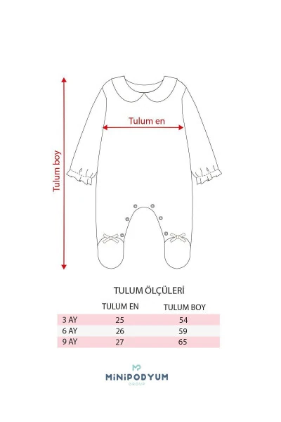 Uzun Kollu %100 Pamuk Bebe Yaka Hediyelik Kız Bebek Patikli Tulum 3-9 Ay-BEJ - 6
