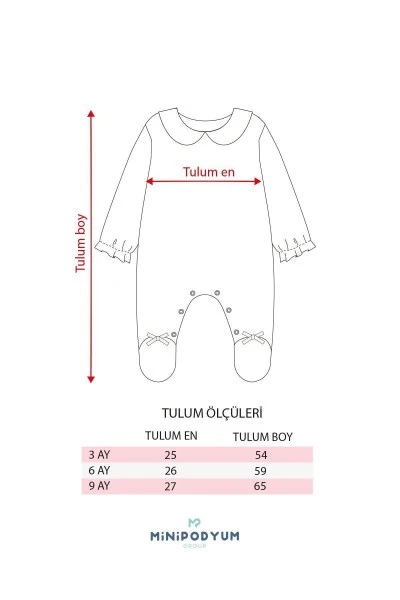 Uzun Kollu %100 Pamuk Bebe Yaka Hediyelik Kız Bebek Patikli Tulum 3-9 Ay-PEMBE - 6