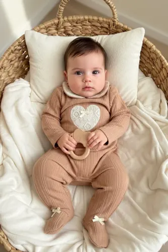 Uzun Kollu %100 Paxta Bebe Yoqali Sovg'ali Qiz Chaqaloq Paypoqli Tulum 3-9 Oy-TABA - 3