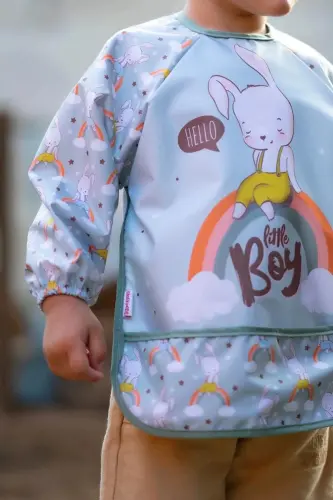 Uzun Kollu 2'li Mama Ve Etkinlik Önlüğü Zürafa Ve Tavşan Desen 0-24 Ay - 6
