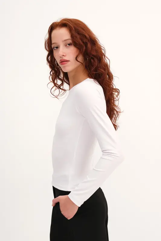 Uzun Kollu Basic Bluz B0074-G4-Beyaz - 4