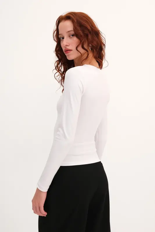 Uzun Kollu Basic Bluz B0074-G4-Beyaz - 5