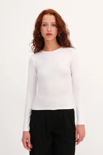 Uzun Kollu Basic Bluz B0074-G4-Beyaz - 6