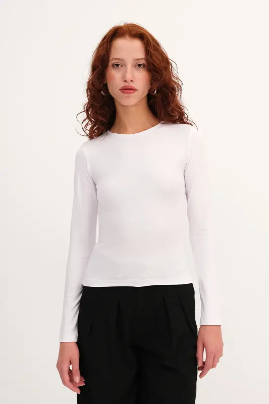 Uzun Kollu Basic Bluz B0074-G4-Beyaz - 6