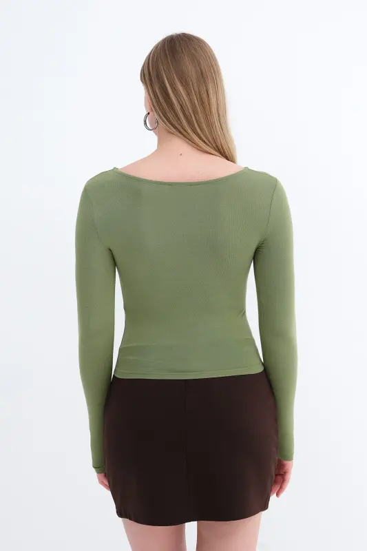 Uzun Kollu Basic Bluz B1605-S4-Matcha - 6