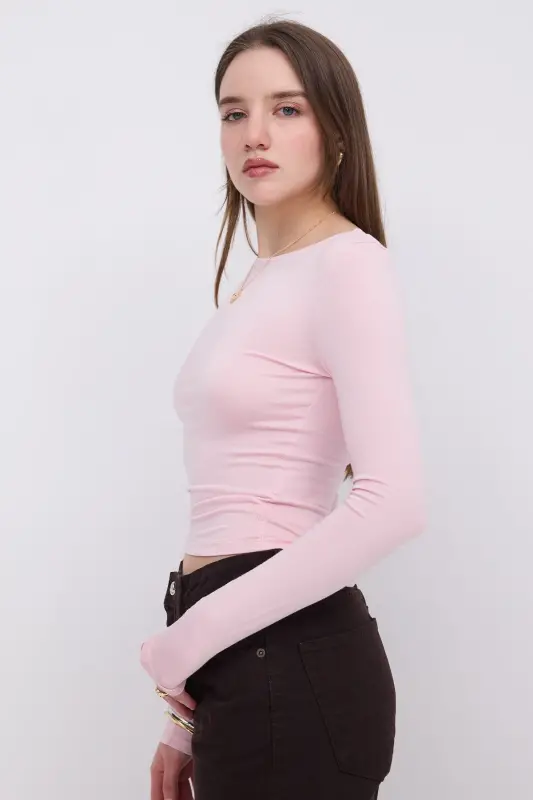 Uzun Kollu Basic Bluz B1605-S4 - PEMBE - 2