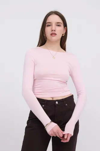 Uzun Kollu Basic Bluz B1605-S4 - PEMBE - 4