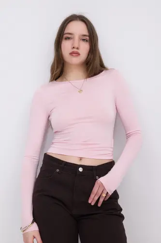 Uzun Kollu Basic Bluz B1605-S4-PEMBE - 6