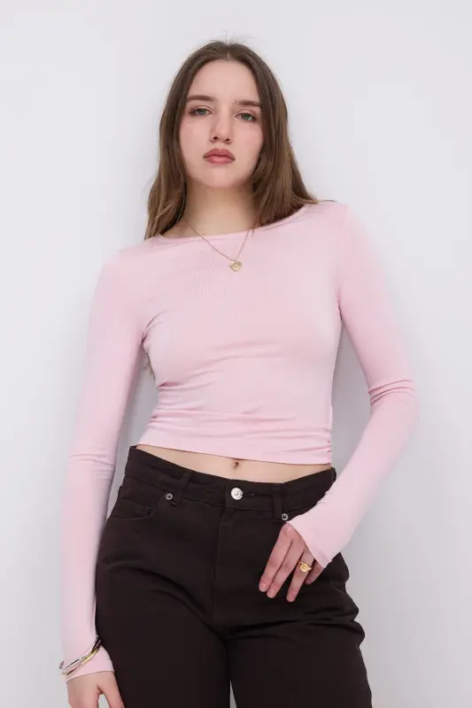 Uzun Kollu Basic Bluz B1605-S4-PEMBE - 6