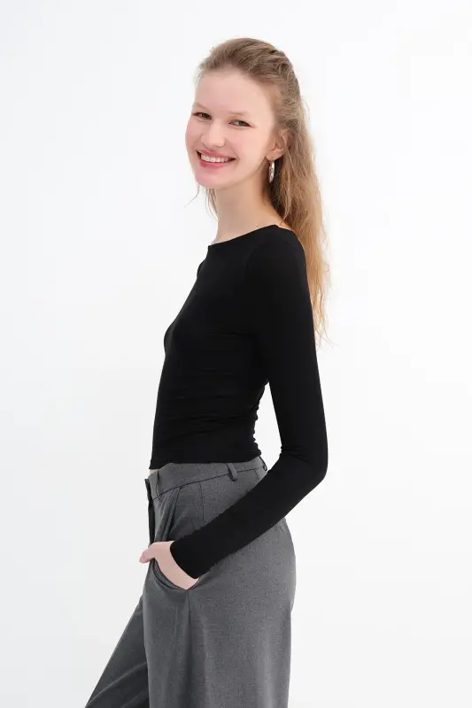 Uzun Kollu Basic Bluz B1605-S4-Siyah - 4