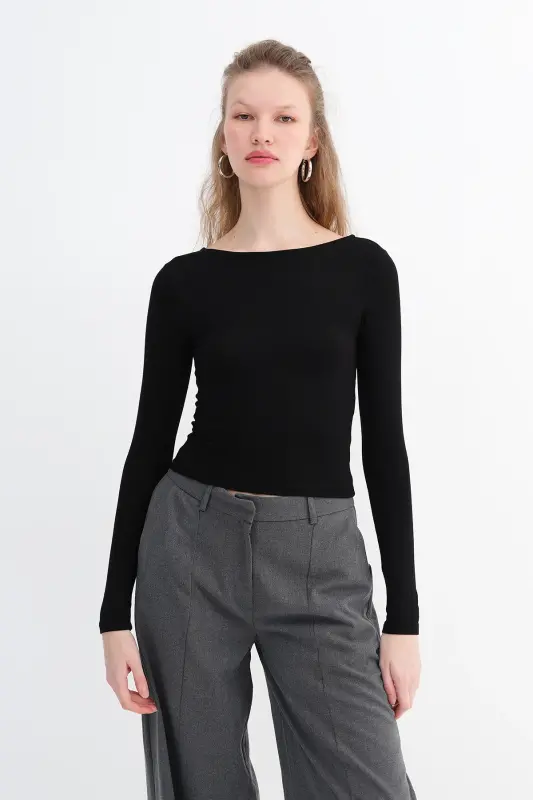 Uzun Kollu Basic Bluz B1605-S4-Siyah - 5