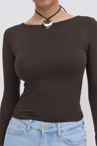 Uzun Kollu Basic Bluz B1605-S4-Z.Kahve - 4