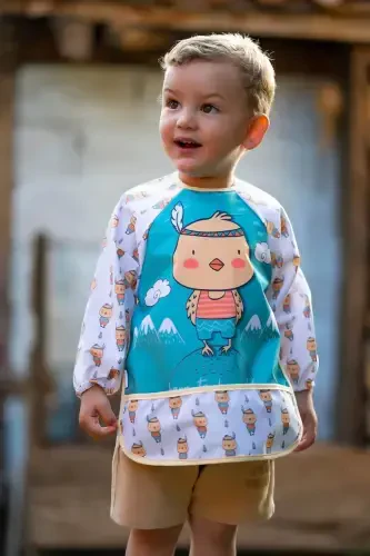 Uzun Kollu Bebek Mama Önlüğü Sıvı Geçirmez 06-24 Ay (civcivli) - BEBEK ÖZEL (1)