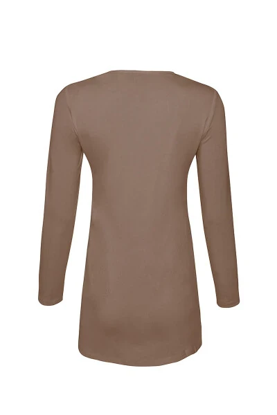 Uzun Kollu Bisiklet Yaka Tunik-Vizon - 3