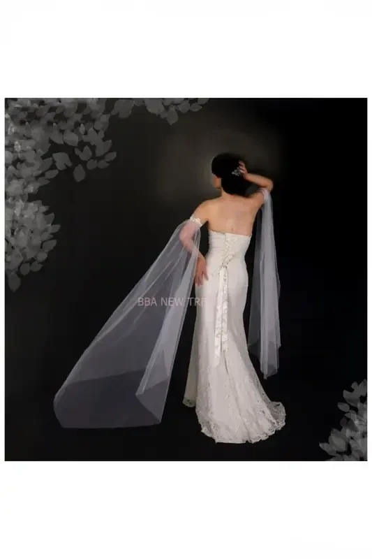 Uzun Kollu Gelinlik Yapraklı Tül Gelin Eldiven Düğün Aksesuarları Parmaksız Kolluk,düğün Parmaksız - 1