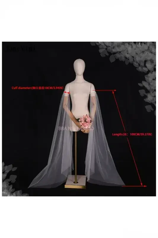 Uzun Kollu Gelinlik Yapraklı Tül Gelin Eldiven Düğün Aksesuarları Parmaksız Kolluk,düğün Parmaksız - 2