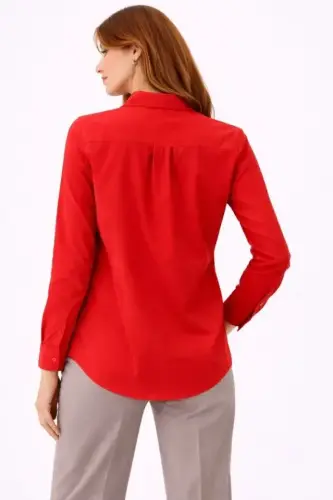 Uzun Kollu Gömlek Düğmeli Klasik Yaka Günlük Ve Ofis Şıklığına Uygun - Kırmızı - 4