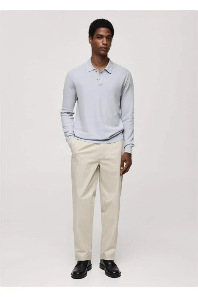 Uzun Kollu Kalıplı Triko Polo Gömlek-Gök Mavisi - MANGO MAN (1)