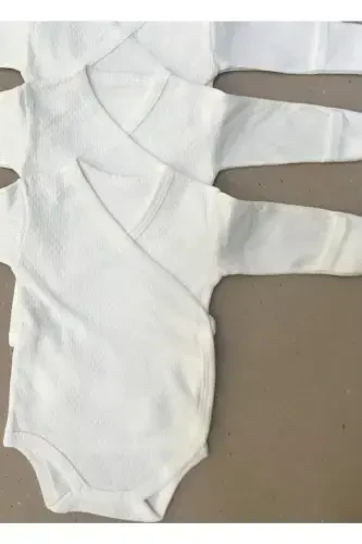 Uzun Kollu Kendinden Eldivenli Çıtçıtlı Beyaz Renk Kruvaze Badi (5 Lİ PAKET)-beyaz - BEBEDINO (1)