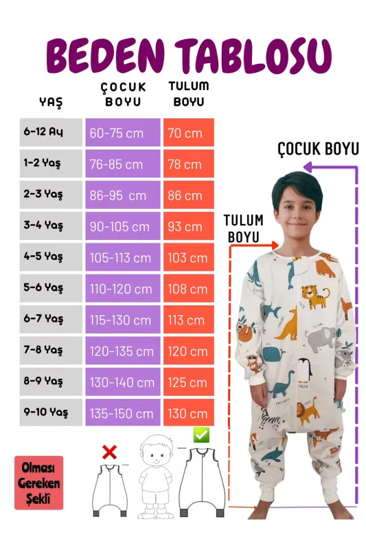 Uzun Kollu Kışlık Kız Çocuk Bebek Uyku Tulumu %100 Pamuk Özel Tasarım 20-24° - Renkli - 3