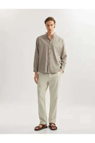 Uzun Kollu Pamuk Karışımlı Düğmeli Yaka Slim Fit Gömlek - 2