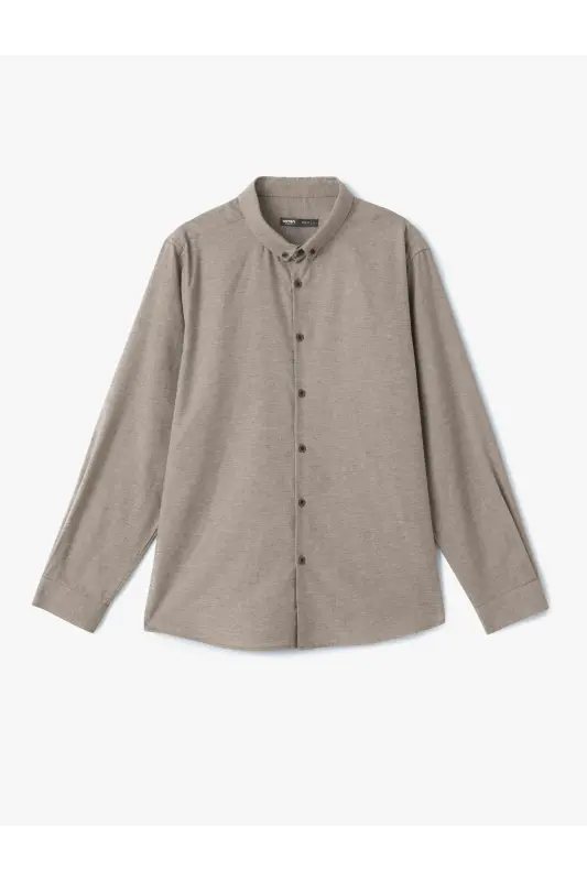 Uzun Kollu Pamuk Karışımlı Düğmeli Yaka Slim Fit Gömlek - 3