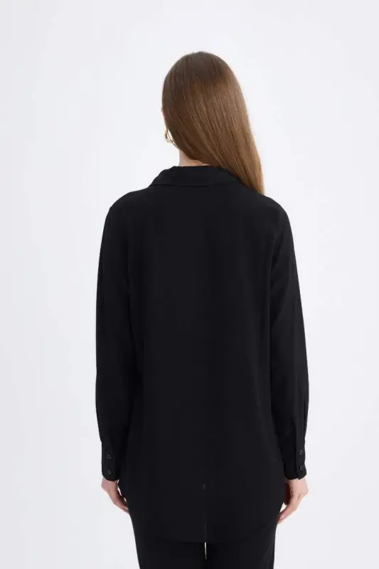 Regular Fit Uzun Kollu Gömlek Tunik-Siyah - 7