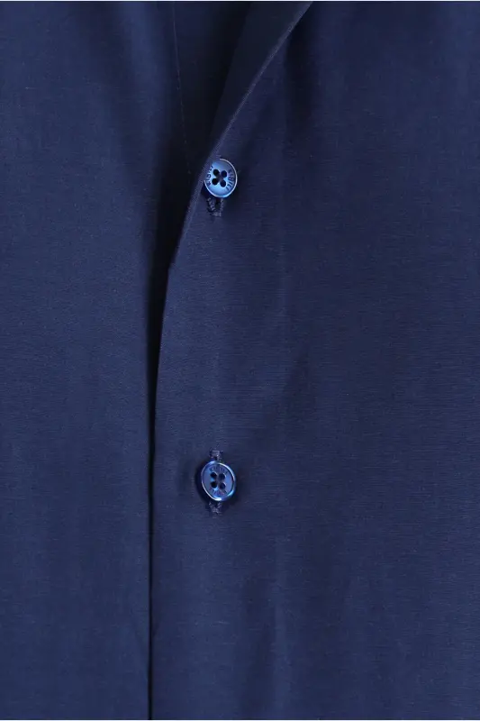 Uzun Kollu Slim Fit Dar Kesim Klasik Pamuklu Kolay Ütülenebilir Gömlek - Orta Lacivert - 6