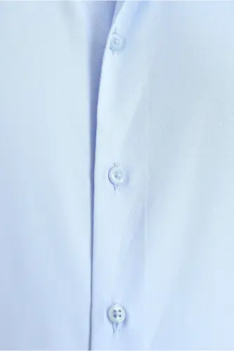 Uzun Kollu Slim Fit Dar Kesim Klasik Pamuklu Kolay Ütülenebilir Gömlek - Açık Mavi - 5