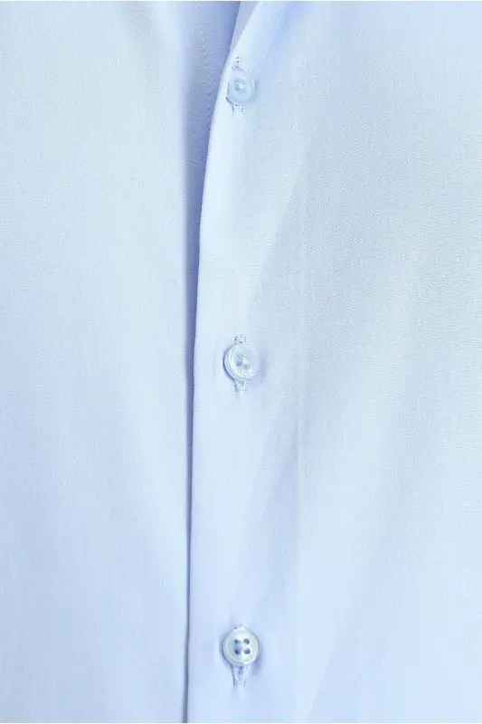 Uzun Kollu Slim Fit Dar Kesim Klasik Pamuklu Kolay Ütülenebilir Gömlek - Açık Mavi - 5