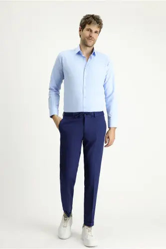 Uzun Kollu Slim Fit Dar Kesim Klasik Pamuklu Kolay Ütülenebilir Gömlek - Açık Mavi - KIĞILI (1)