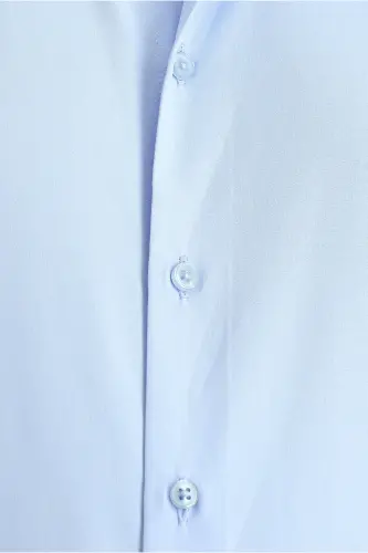 Uzun Kollu Slim Fit Dar Kesim Klasik Pamuklu Kolay Ütülenebilir Gömlek - Açık Mavi - 5