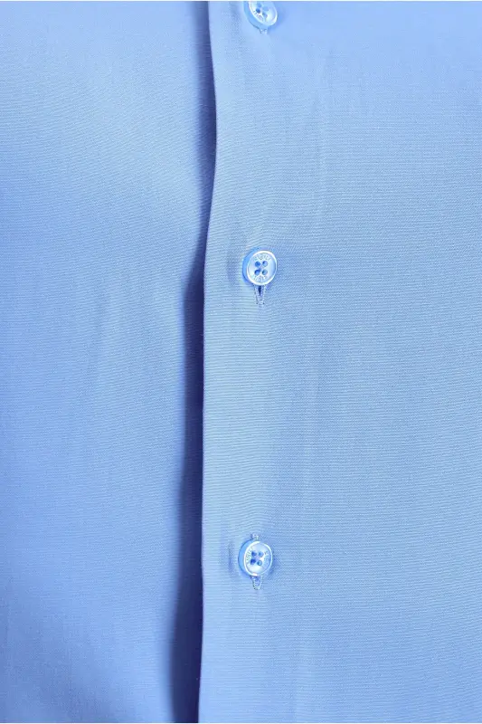Uzun Kollu Slim Fit Dar Kesim Klasik Pamuklu Kolay Ütülenebilir Gömlek - Mavi - 5
