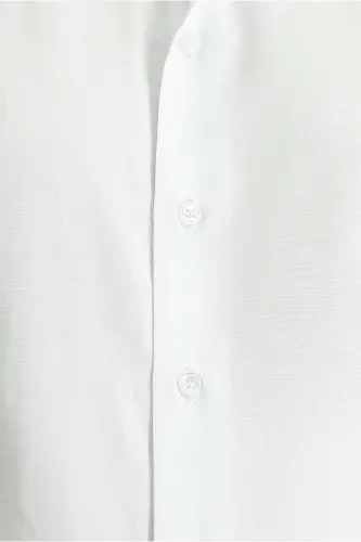Uzun Kollu Slim Fit Dar Kesim Klasik Pamuklu Kolay Ütülenebilir Gömlek - Beyaz - 5