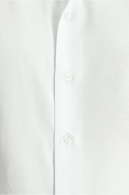 Uzun Kollu Slim Fit Dar Kesim Klasik Pamuklu Kolay Ütülenebilir Gömlek - Beyaz - 5