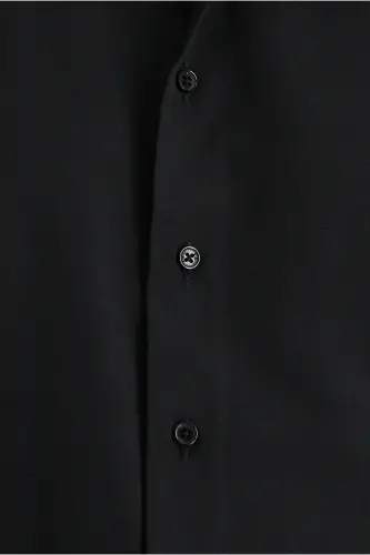 Uzun Kollu Slim Fit Dar Kesim Klasik Pamuklu Kolay Ütülenebilir Gömlek - Siyah - 5