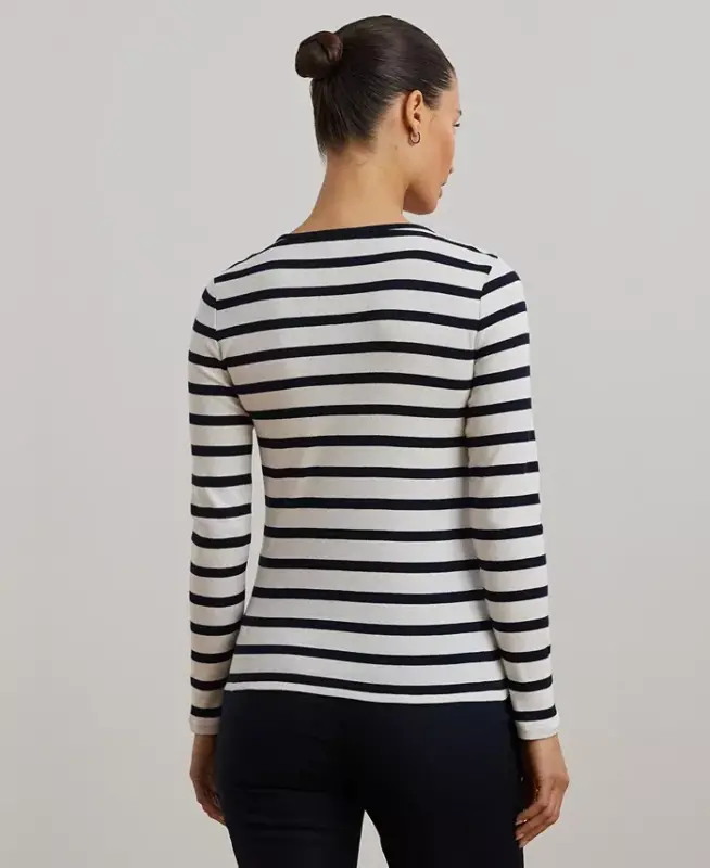 Long-Sleeve Stretch T-Shirt - White/regal Navy - 2