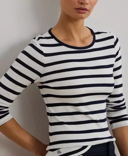 Long-Sleeve Stretch T-Shirt - White/regal Navy - 3