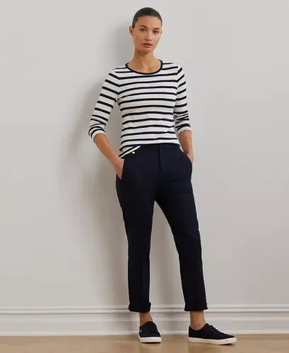 Long-Sleeve Stretch T-Shirt - White/regal Navy - 4