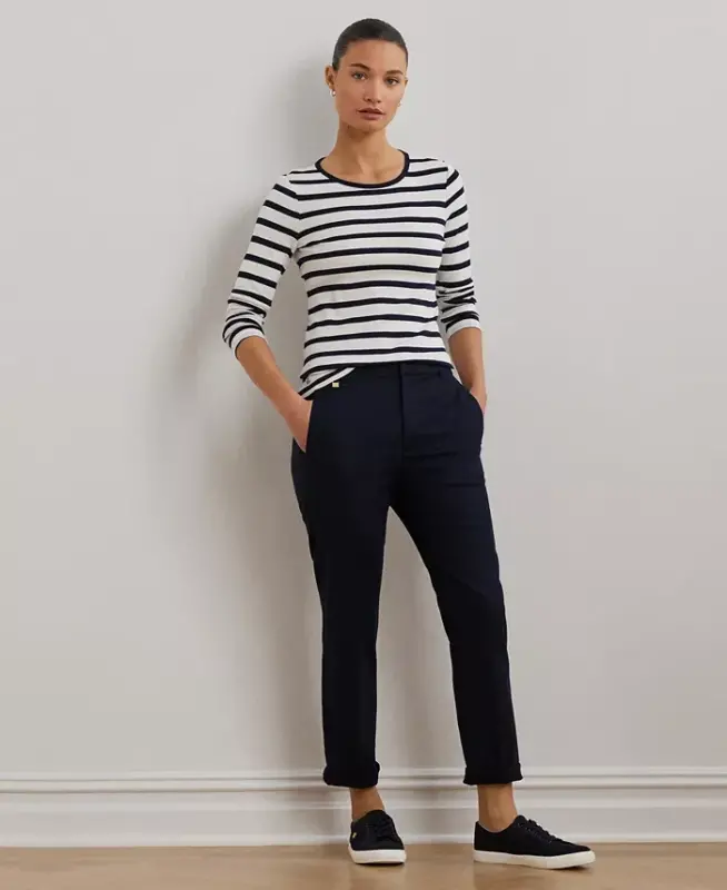 Long-Sleeve Stretch T-Shirt - White/regal Navy - 4