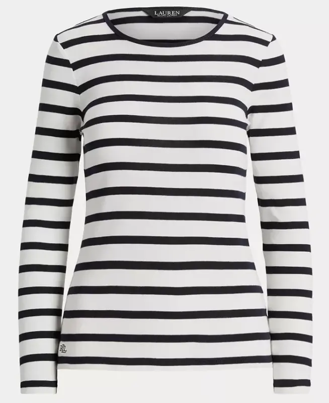 Long-Sleeve Stretch T-Shirt - White/regal Navy - 5