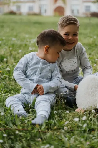 Uzun Kollu Tulum Bebek Baskılı Organik Pamuk-gri 