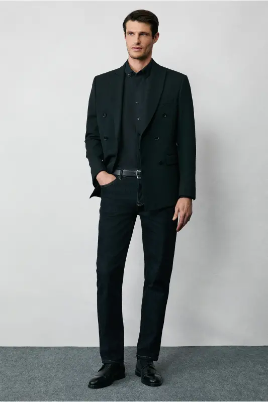 Uzun Qo'l Regular Fit Non Iron Dazmol Talab Qilmaydigan Paxta Ko'ylak-Qora - 7