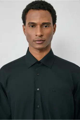 Uzun Qo'l Regular Fit Non Iron Dazmol Talab Qilmaydigan Paxta Ko'ylak-Qora - 3