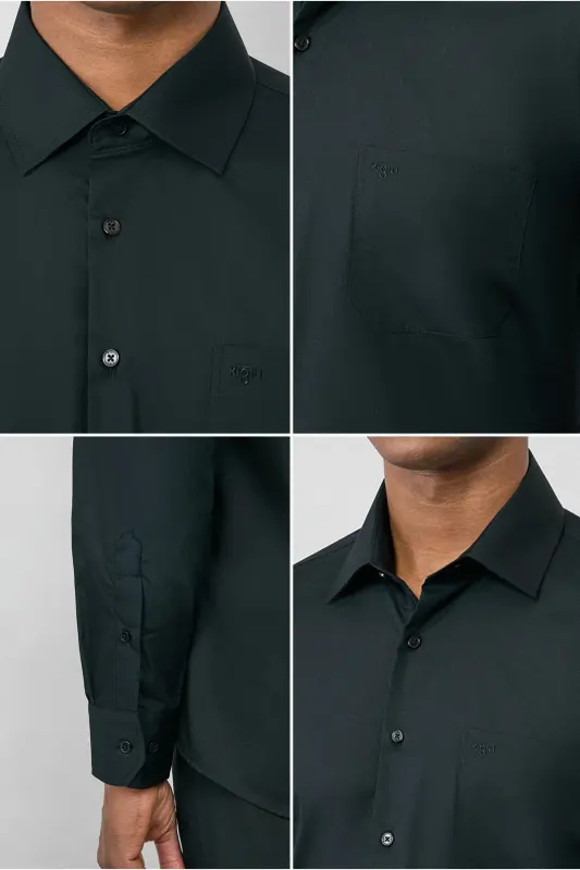 Uzun Qo'l Regular Fit Non Iron Dazmol Talab Qilmaydigan Paxta Ko'ylak-Qora - 5