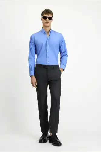 Uzun Qo'l Regular Fit Non Iron Dazmollash talab qilinmaydigan Paxta Tugmali Yoqali Ko'ylak - Aqua Moviy - KIĞILI (1)