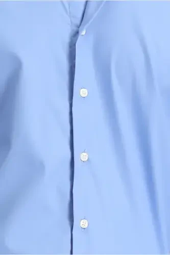 Uzun Qo'l Regular Fit Non Iron Dazmollash talab qilinmaydigan Paxta Tugmali Yoqali Ko'ylak - Aqua Moviy - 5